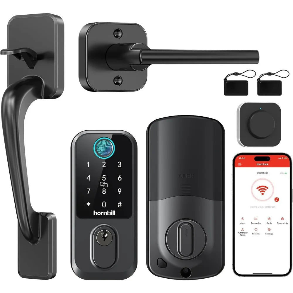 2 Pack WiFi Fingerprint Smart Door Lock: Keyless Entry Door Lock Deadbolt with Handle,Hornbill Smart Locks for Front Door, Entry
