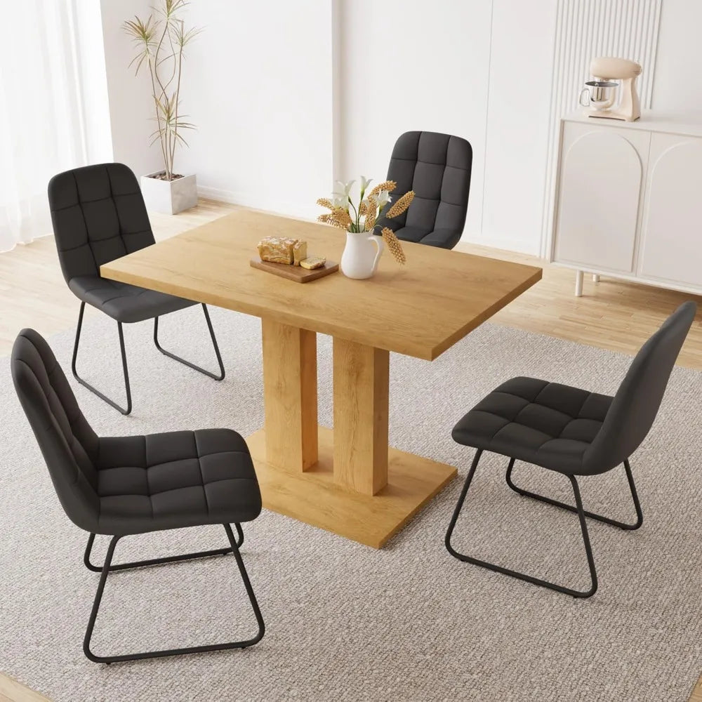 Dining Table Set – 46" Modern Oak Table with 4 Faux Leather Chairs, Rectangular Kitchen & Dining Set