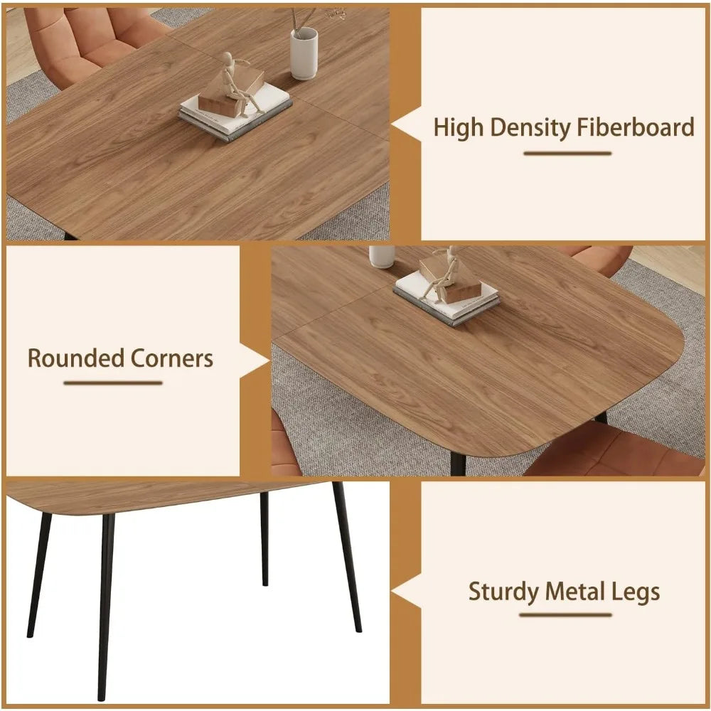 47.2'' Dining Table Set for 4,Modern Wood Dining Table,Leather Dining Chairs 4,Table and Chairs Set of 4,Ideal for Kitchen Dinin