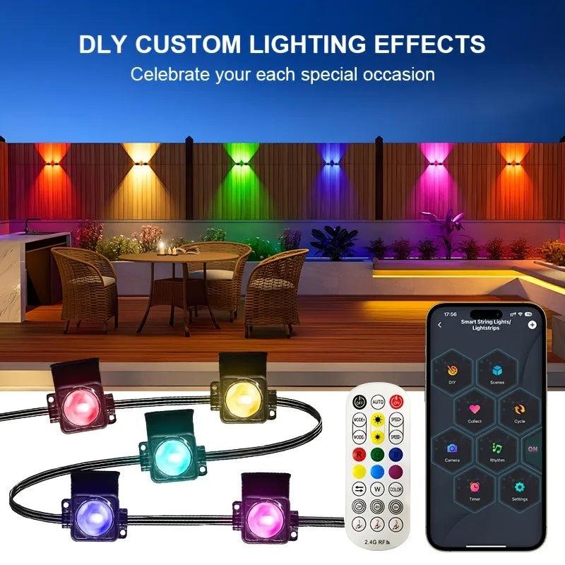 Smart Outdoor Light String 300 Ft RGBIC Outdoor Light With 16 Million Dimmable Warm White LED Bulbs Application  Control garden