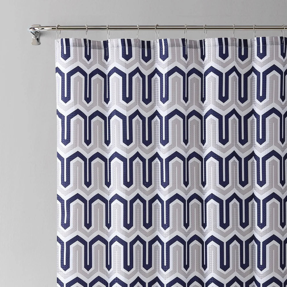 Eye-catching Navy Geometric Polyester Shower Curtain 70x72 Machine Washable Durable Soft Fabric Perfect Bathrooms Guests Kids