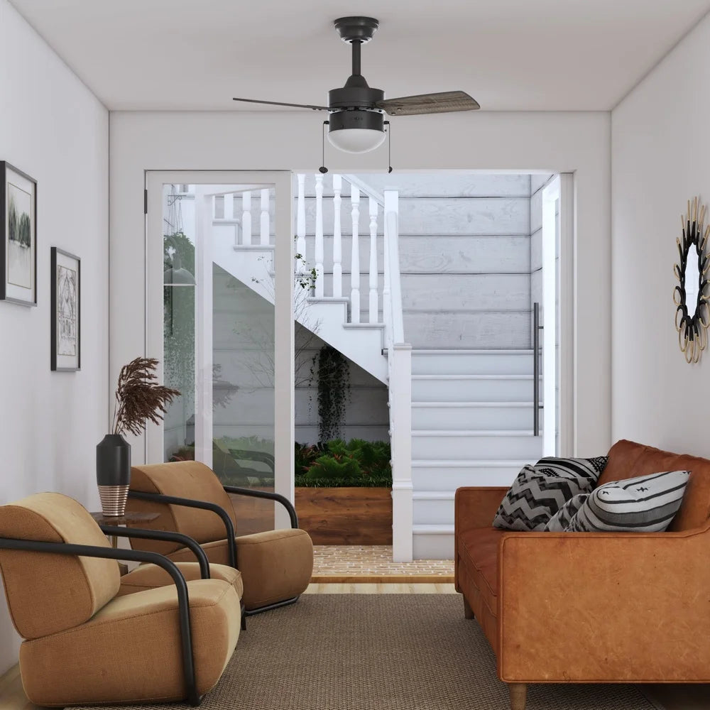 30 Inch Modern Ceiling Fan with Light Indoor Pull Chain Quiet Reversible Airflow Energy Saving Dimmable LED Frosted Globe Light