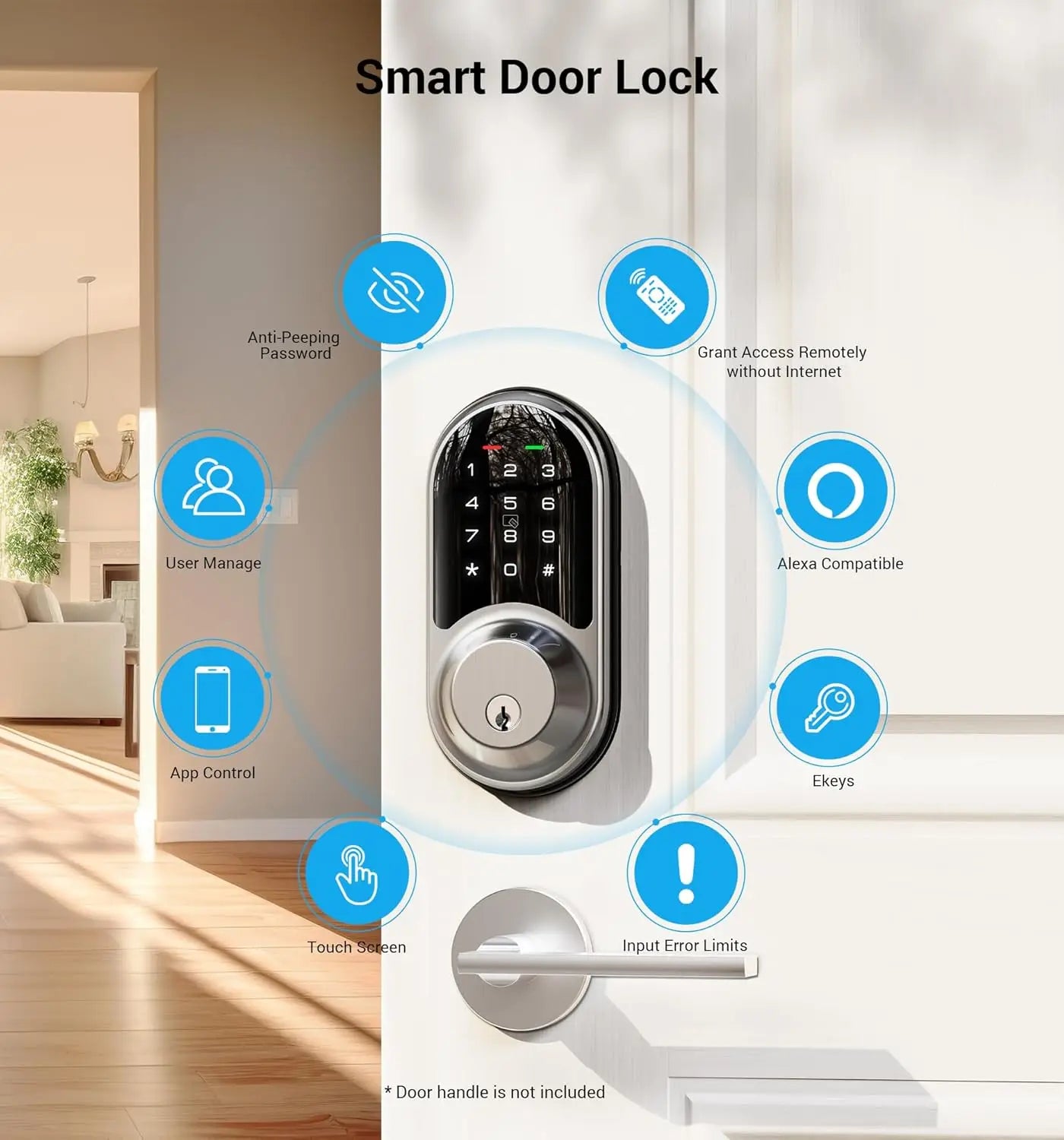 Veise RZ06 Smart Lock for Front Door with App Control, Keyless Entry, Electronic Digital Deadbolt with Touchscreen Keypad Set