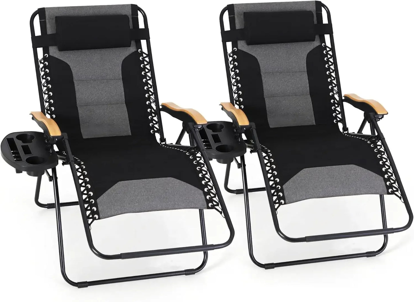 Zero Gravity Chairs Set of 2, XL Oversized Outdoor Recliners with Cup Holders, Foldable & Adjustable for Patio Use