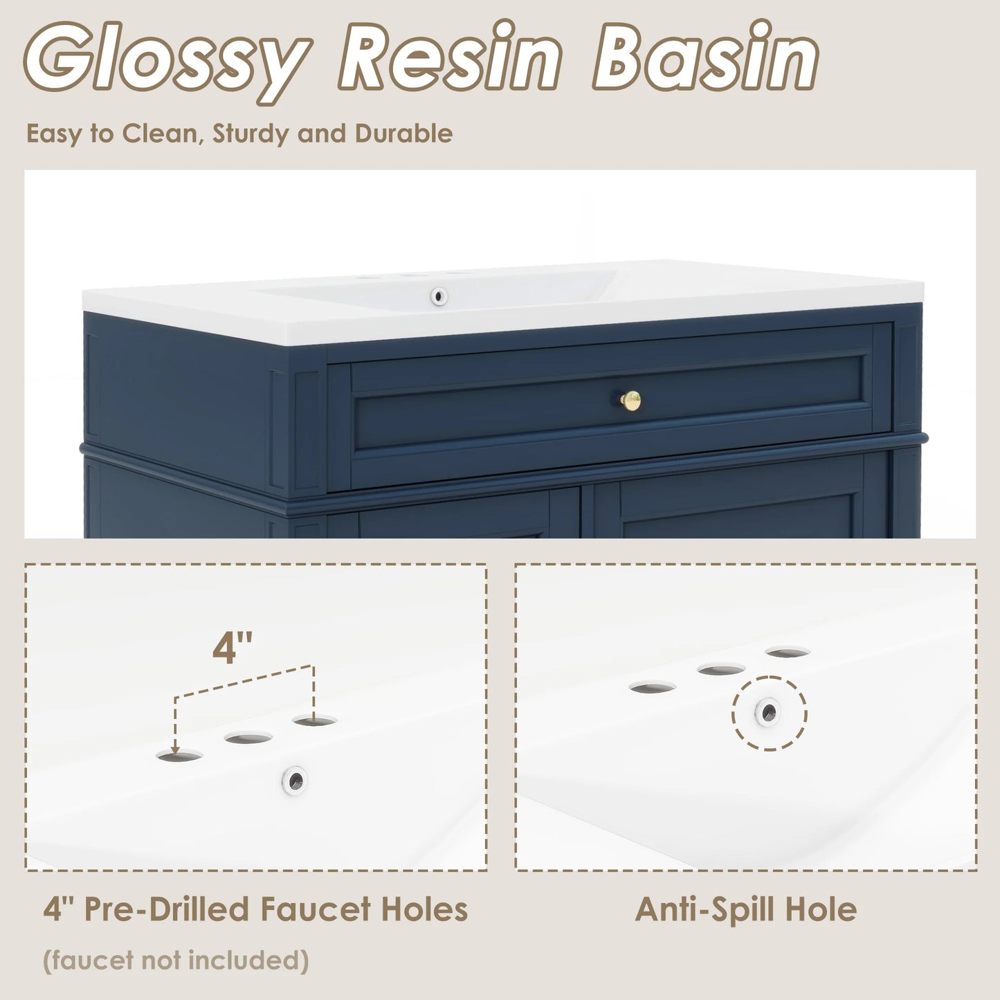 SH.KL 36" Bathroom Vanity with Sink, Modern Black Bathroom Vanity with Soft Close Doors,Bathroom Cabinet with Ceramic Sink