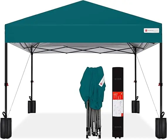 12x12ft 1-Person Setup Pop Up Canopy Tent Instant Portable Shelter w/ 1-Button Push, Case, 4 Weight Bags - Navy Blue
