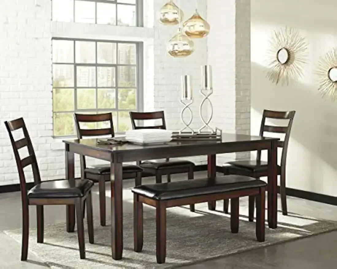 Coviar 6 Piece Dining Set, Includes Table, 4 Chairs & Bench, Dark Brown