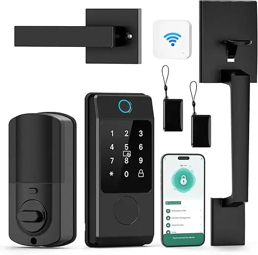 Smart Door Lock with Handle,  Keyless Entry Lock Deadbolt Handle Set, Inclued WiFi Gateway Smart Deadbolt for Front, Fingerprint