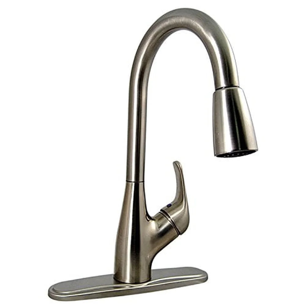 Hybrid Kitchen Faucet Single Handle Pull Down Sprayer High Arc Spout Ceramic Disc Valve Brushed Nickel Finish Adjustable