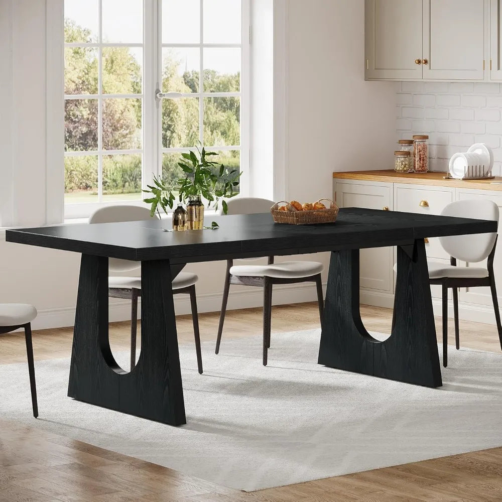 Large Dining Table for 6-8 People, 70.9-Inch Modern Kitchen Table for Dinner with Black Wooden Legs, Rectangular Kitchen Dining