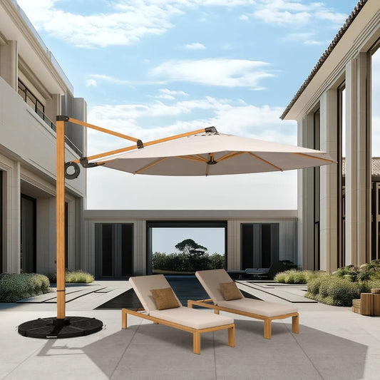 10FT Patio Umbrella, Aluminum Cantilever Umbrella with Round Canopy, Outdoor Offset Umbrella for Patio, Garden, Deck, Champagne