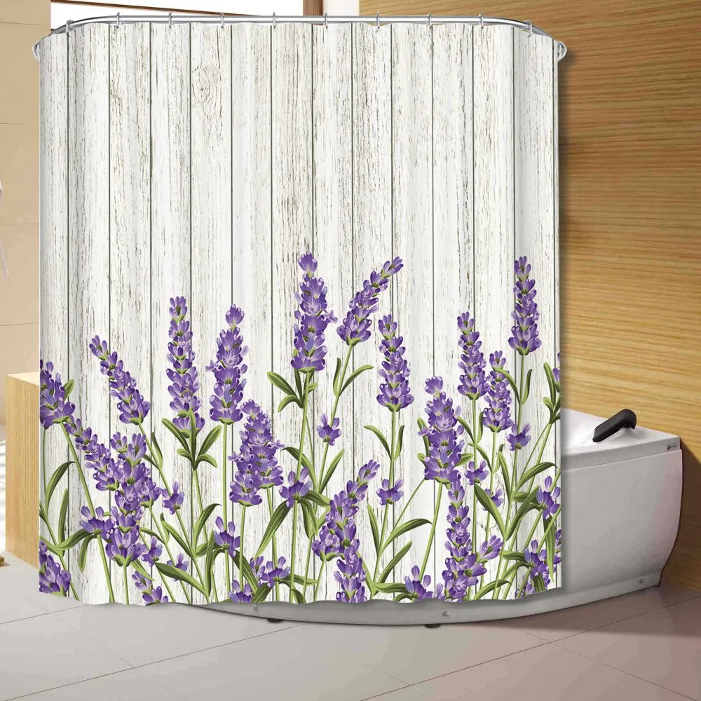 Lavender Shower Curtain Watercolour Art Painting Creative Polyester Bath Curtains Bathroom Decor With Hooks Bathroom Accessories