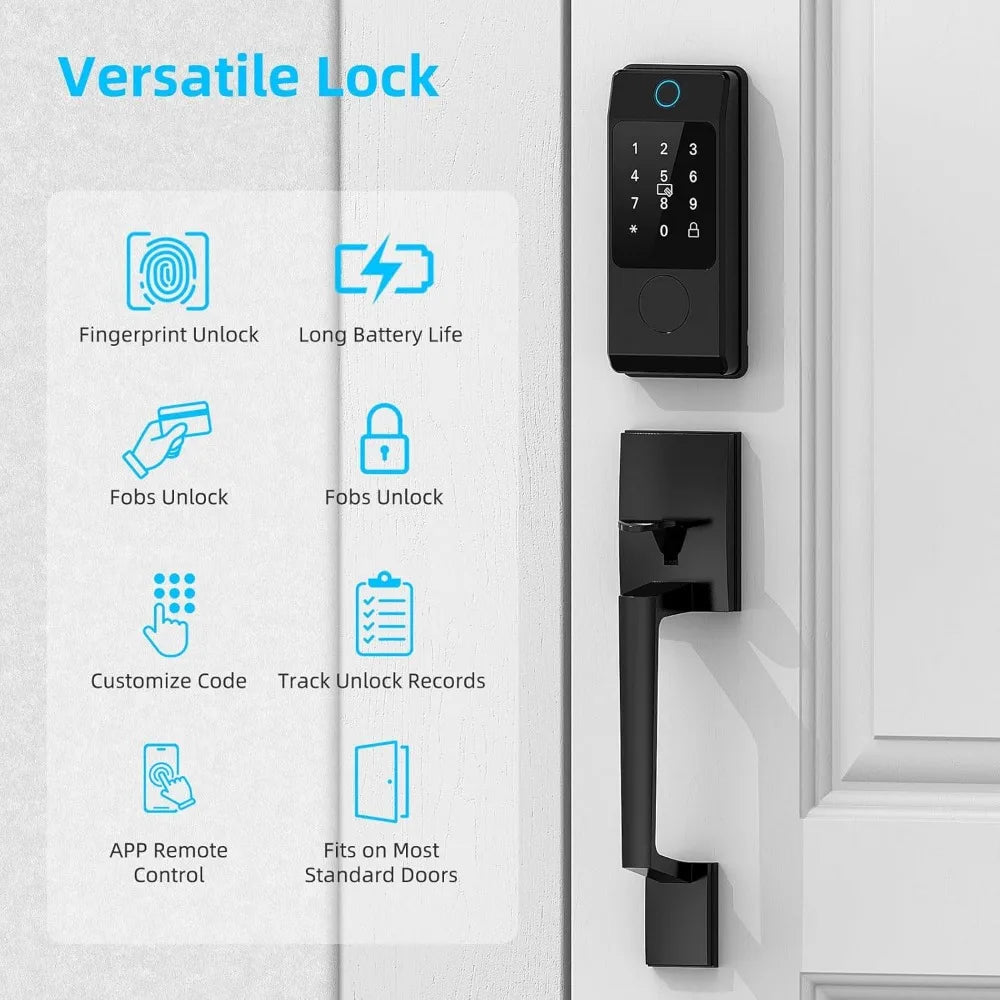 Smart Door Lock with Handle,  Keyless Entry Lock Deadbolt Handle Set, Inclued WiFi Gateway Smart Deadbolt for Front, Fingerprint