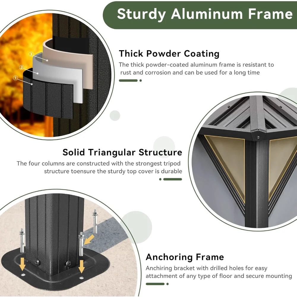 10'x12' Hardtop Gazebo, Aluminum Frame Canopy with Double Galvanized Steel Roof, Outdoor Metal Pavilion with Netting, Curtains