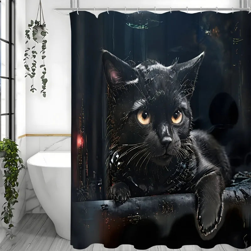 1pcs Cute Cat Shower Curtain, Waterproof Shower Curtain with 12 Hooks, Bathroom Decor, Shower Curtain Sets for Bathrooms