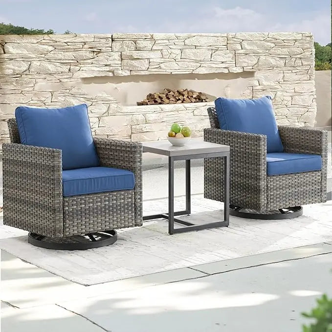 Outdoor Patio Swivel Rocker Chairs - 3 Piece Wicker Patio Furniture Bistro Swivel Rocking Chairs Set with Comfortable Cushions