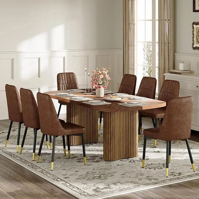 Dining Table Set for 8 - Large 79" Rectangular Kitchen Table Set for 8 with Cushioned Chairs,Modern Mid-Century Wood Dining Room