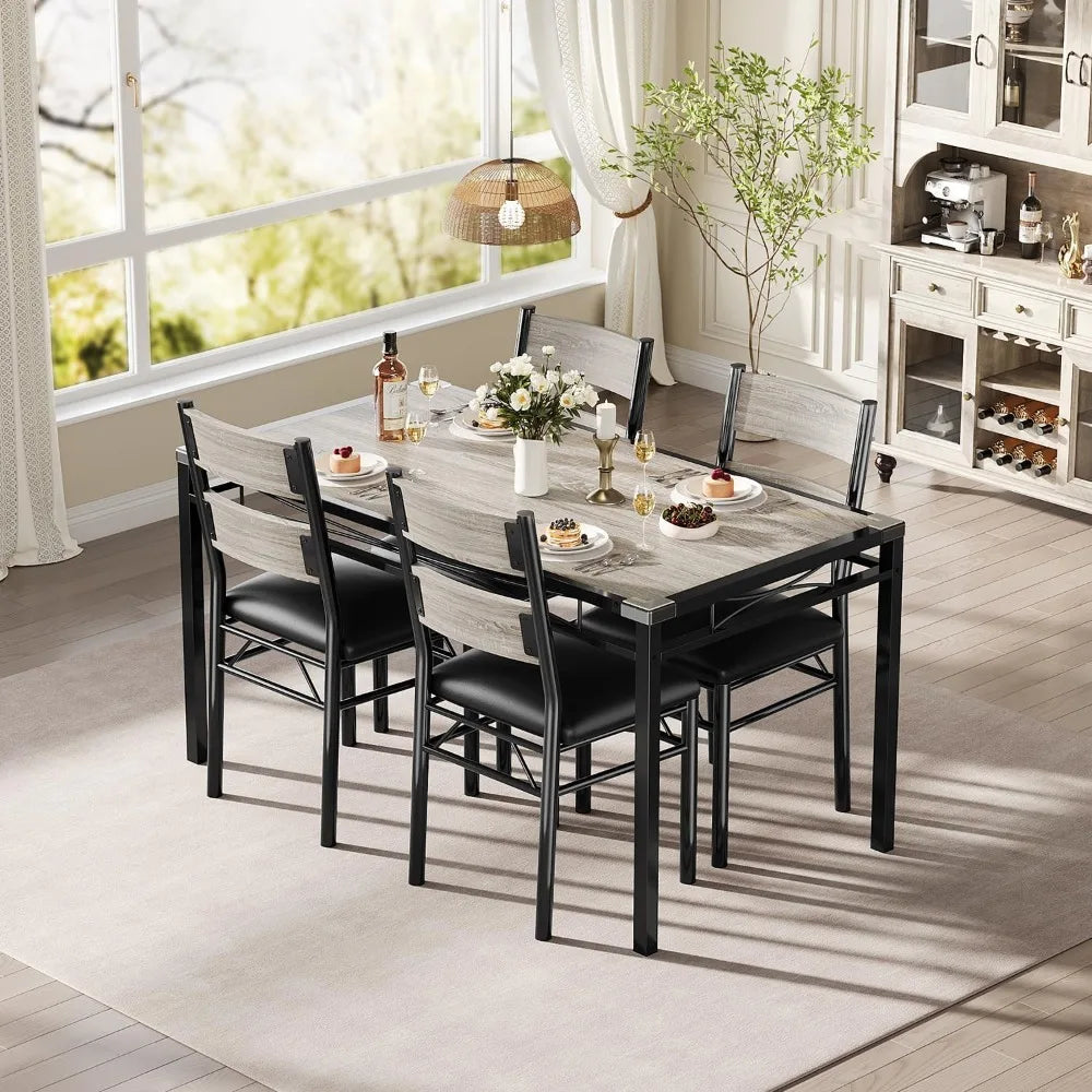 Dining Table Set for 4, Dining Room Table Set for 4 with Upholstered Chairs, Wood Kitchen Table Chairs Set of 4 with Corner Pro