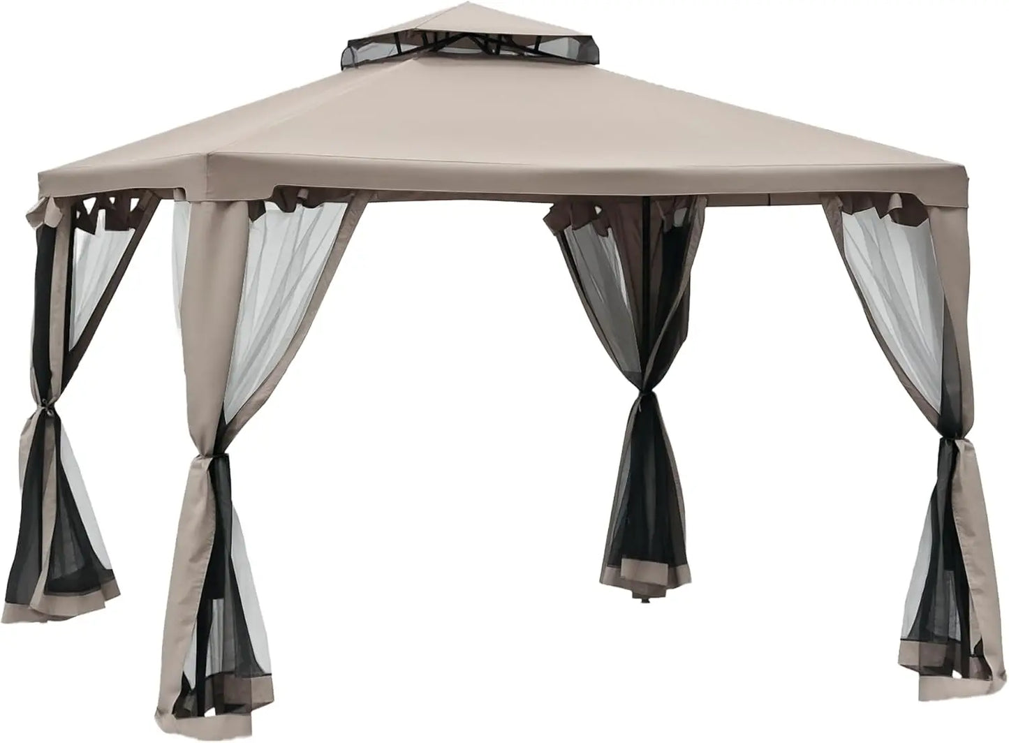 10' x 10' Patio Gazebo, Outdoor Canopy Shelter with 2-Tier Roof and Netting, Steel Frame, Rainproof and UV resistant Pergola