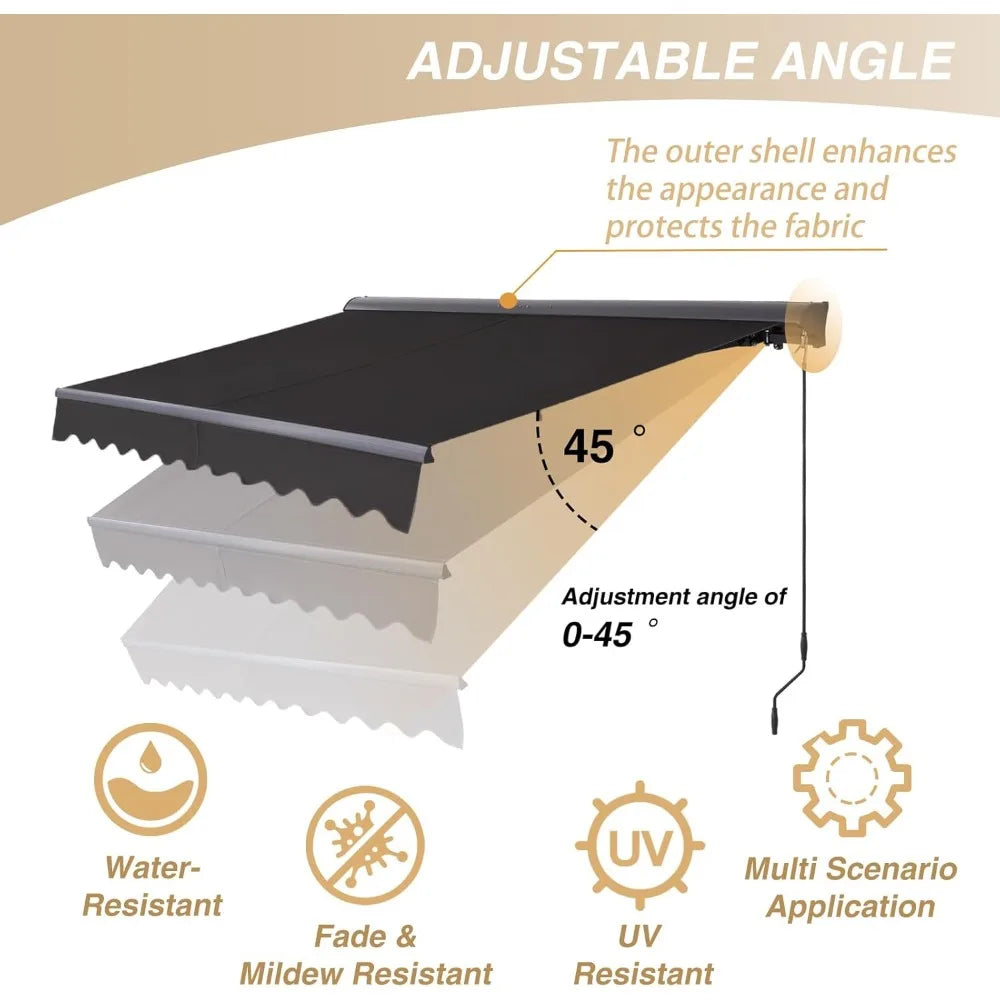 10'x8' retractable awning with protective shell - heavy-duty steel frame, uv block fabric for patio, window (black [protective c