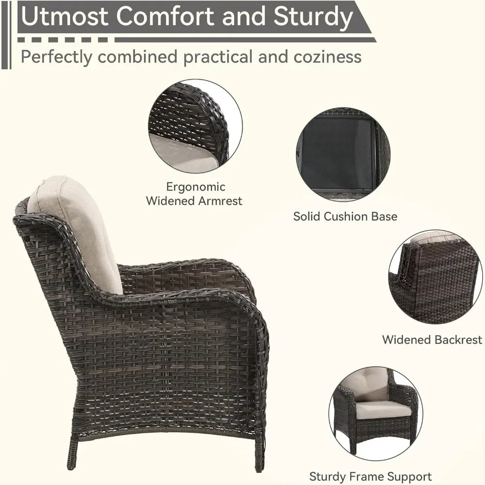 Patio Wicker Patio Chairs Set of 2, Outdoor Dining Chairs with 3.5-inch Seat Cushions, High Back and Curved Armrest for Garden
