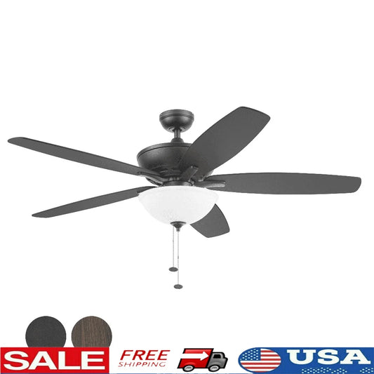 60 Inch Ceiling Fan with Light 5 Blades Reversible Airflow Pull Chain Control Indoor Rooms Energy Efficient LED Lighting