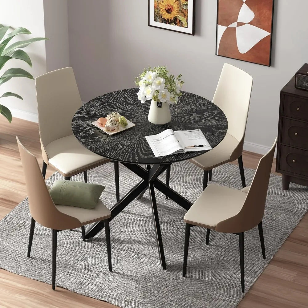 5-Pieces Dining Table Set for 4,36 inch Small Kitchen Table and Chairs Set Modern Metal Cross Base Dinner Table with 4 Cushione