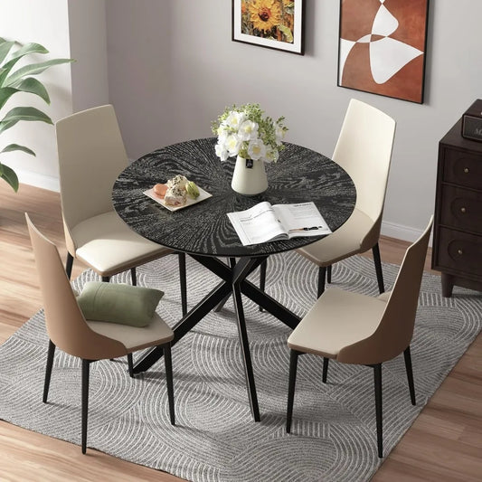 5-Pieces Dining Table Set for 4,36 inch Small Kitchen Table and Chairs Set Modern Metal Cross Base Dinner Table with 4 Cushione