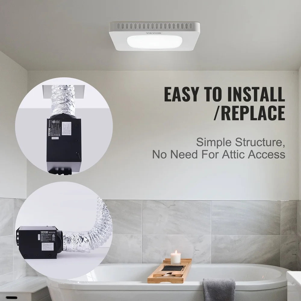 80 CFM Bathroom Exhaust Fan Quiet LED Light Ventilation Durable Moisture Resistant Easy Installation Home Gym Kitchen Laundry