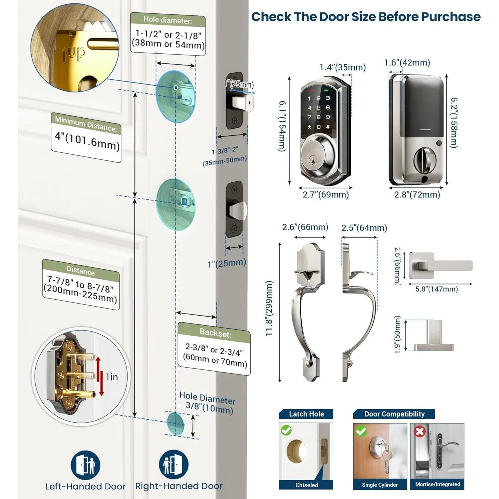 Veise VE06-H Smart Front Door Lock Set, App Control Keyless Entry Deadbolt with Lever Handle with VK01 IC Cards