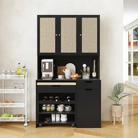 69.29" Kitchen Pantry Storage Cabinet, Modern Buffet Cabinet with Kitchen Cart Hutch with Microwave Stand, Food Pantry Cabinet w