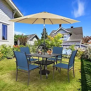 5 - Piece Outdoor Dining Set, Patio Furniture Set with 4 x Textilene Dinning Chairs and 1 Steel Slat Metal Bistro Table for Law