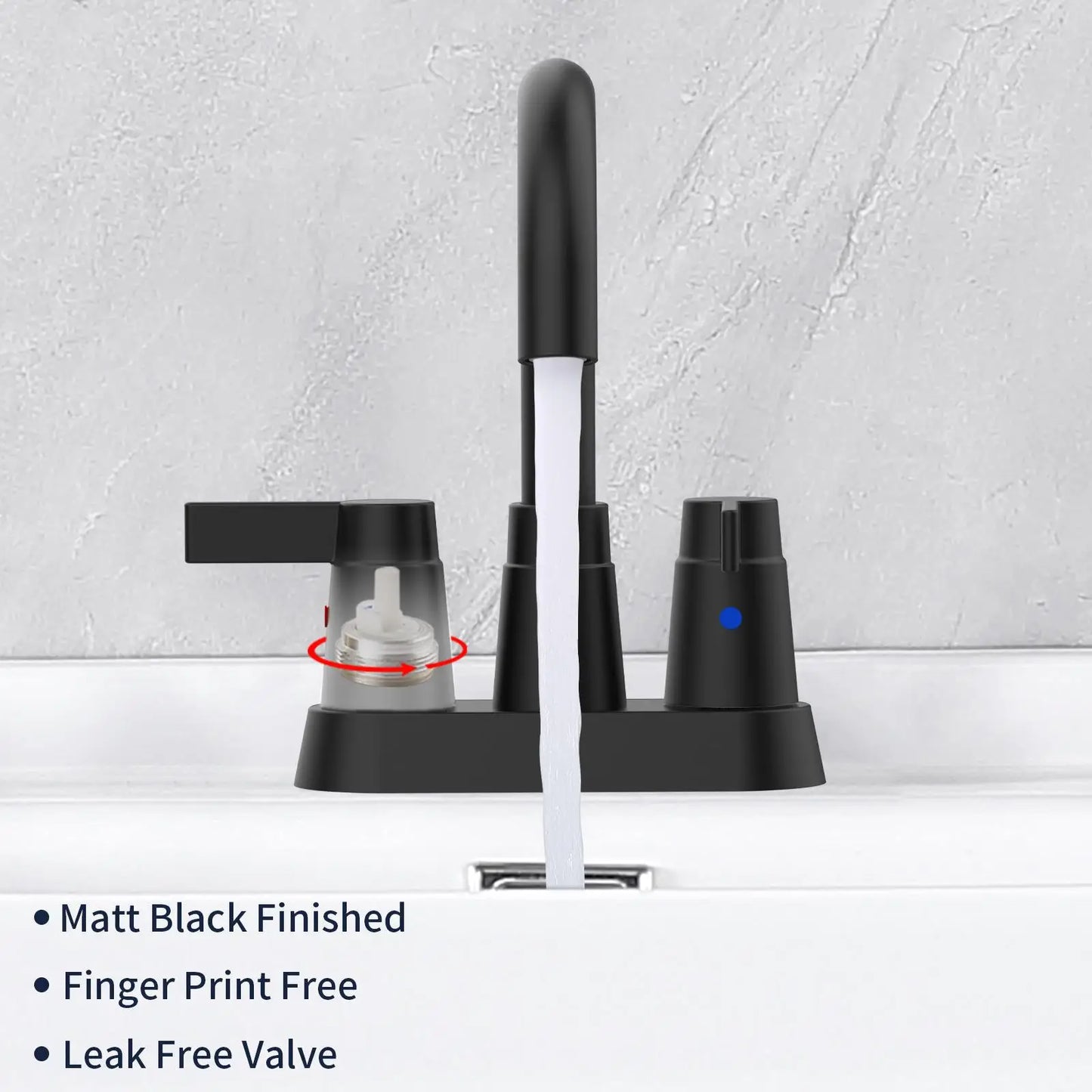 Matte Black 2-Handle Bathroom Faucet - 360° Swivel, Centerset 4-Inch Vanity Sink Fixture, 3 Holes Lavatory Mixer