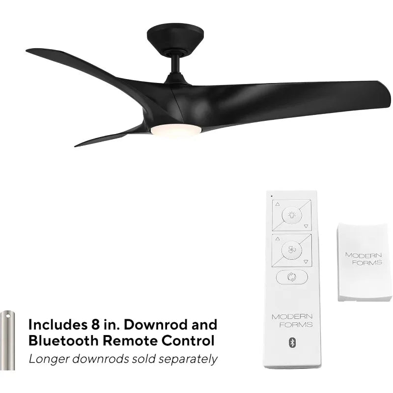 Zephyr Smart Indoor and Outdoor 3-Blade Ceiling Fan 52in Matte Black with Adjustable CCT 2700K-3000K-4000K-5000K LED Light Kit