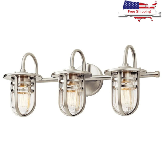 Swirl Glass Vanity Light Brushed Nickel 3-Light Pendant Fixture