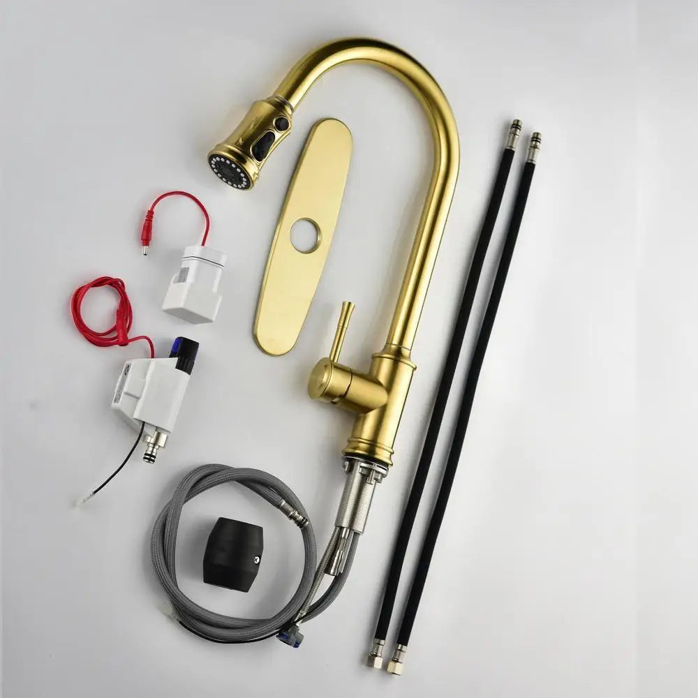 Surface-Mounted Touch Single Hole Kitchen Faucet with Pull Down Sprayer Gold