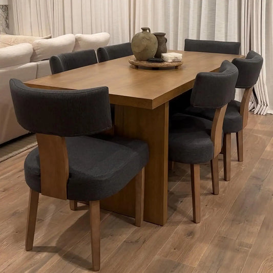Modern Dining Chairs Set of 6, Farmhouse Linen Fabric Dining Room Chairs Modern Wood Chair for Living Room, Grey