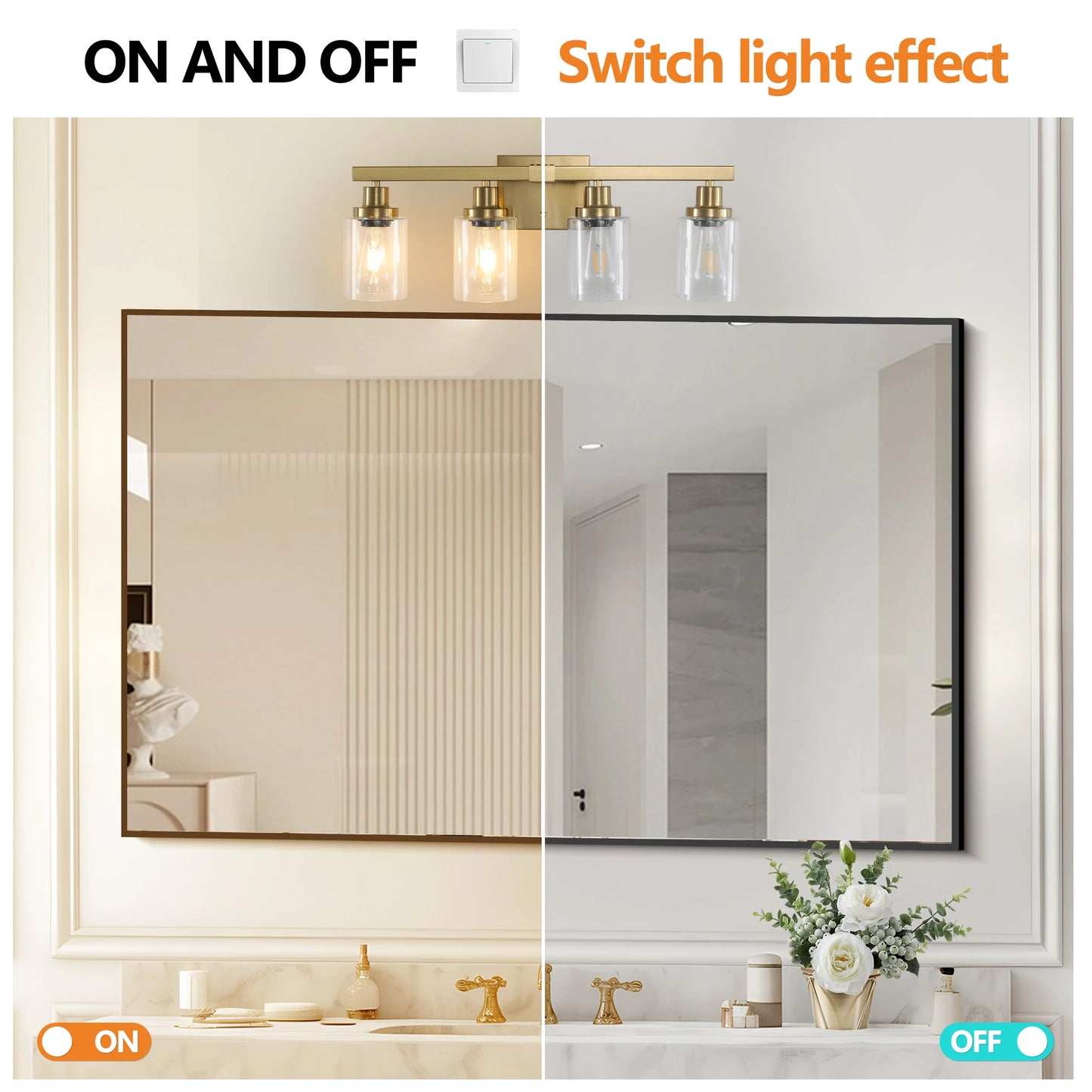 Golden 4-Light Vanity Light with Clear Glass Shades, Modern Iron Metal Bathroom Wall Fixture for Mirror Lamp (No Bulbs)
