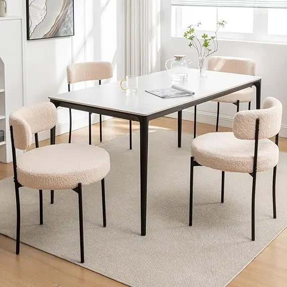 Boucle Dining Chairs Set of 4, Mid Century Modern Dining Room Chairs with Metal Legs, Upholstered Kitchen Chairs for Dining Room