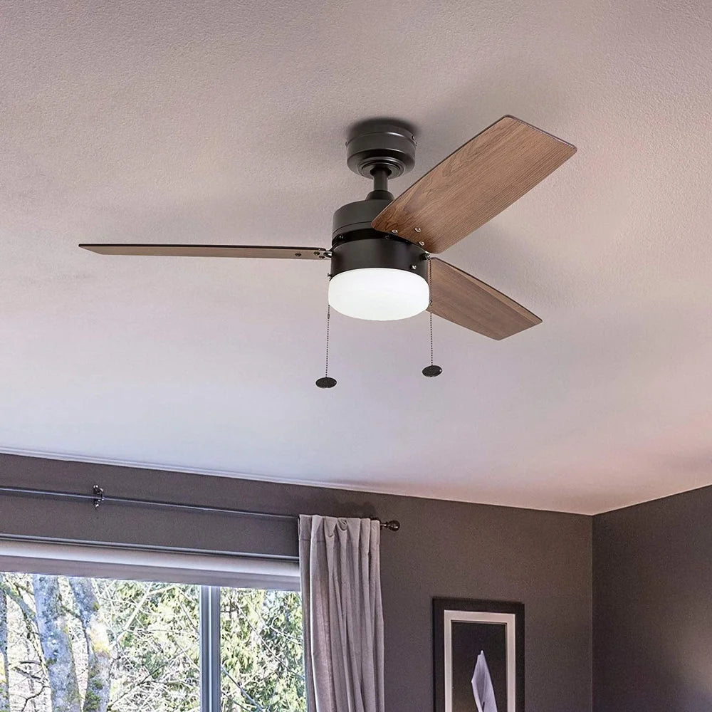 42 Inch Modern Ceiling Fan with LED Light Kit Quiet Reversible Motor 3 Blades Pull Chains Dual Finish Small Rooms