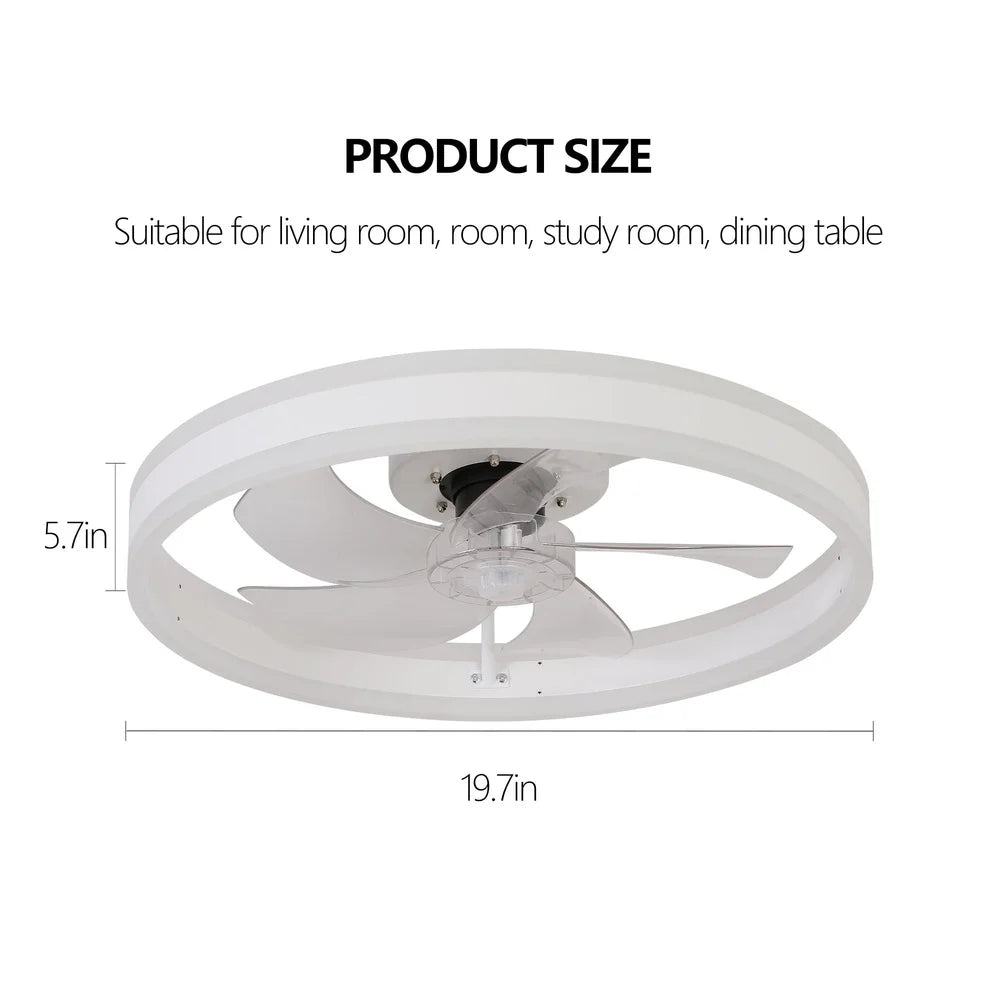 20 Inch Bladeless Ceiling Fan with Remote Dimmable LED Light 6 Speed Control Quiet Motor Energy Efficient Flush Mount Design