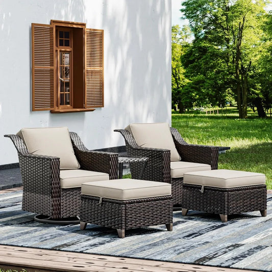 Wicker Patio Furniture Sets, 5 Pieces Upgraded Large Size Outdoor Furniture with Swivel Rocking Patio Chairs