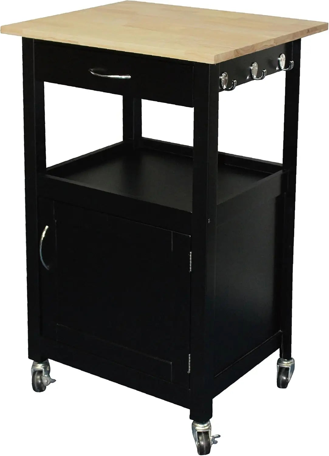 Kitchen Island Cart on Wheels with Drawer, Storage Cabinet, Shelf and Natural Solid Hardwood Top,