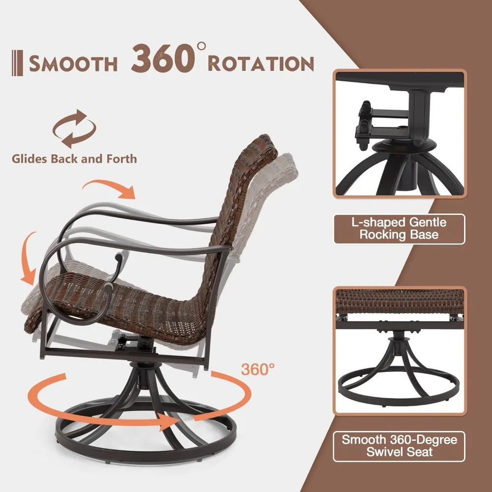 Patio Swivel Chairs Set of 2, Heavy Duty Outdoor Dining Chair with 23.5'' High Back, Extra-Large Water-Fall Seat, All-Weather Ra