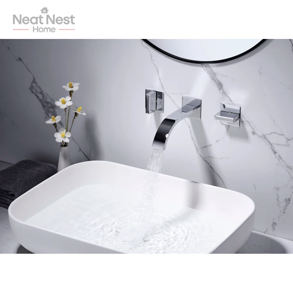 Wall Mount Lavatory Faucet Two Handle Bathroom Faucet,control the water temperature and water flow very well,Simple operation