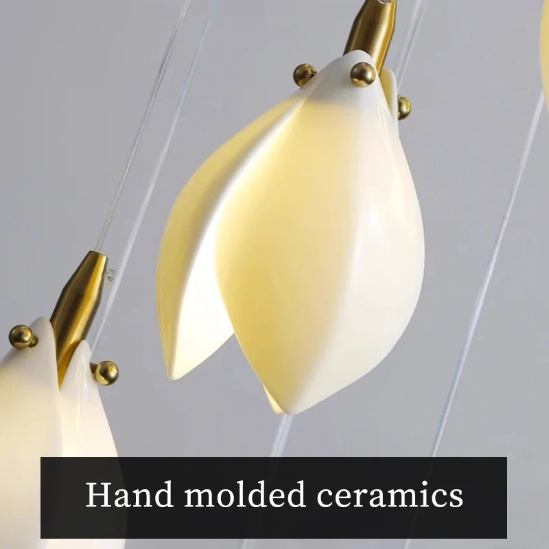 Modern Luxury Chandelier Staircase Duplex Loft Chandelier Lighting Villa Stair Pendant Light Minimalist Ceramic Hanging Lamp