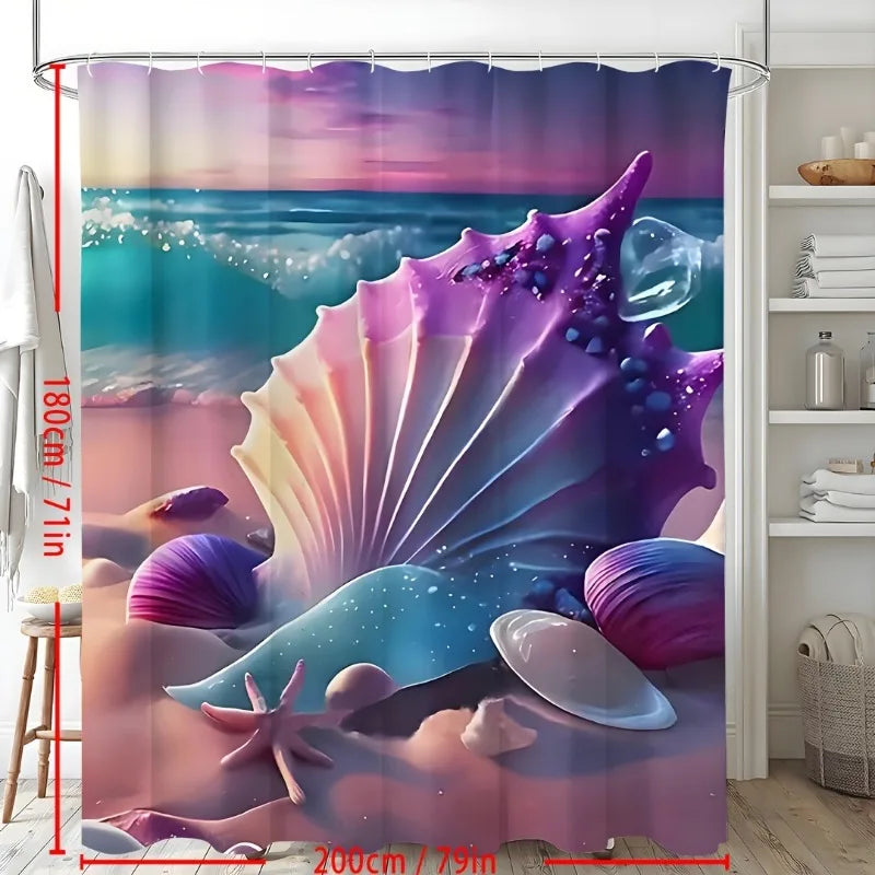 1PC Nautical Ocean Bathroom Set: Water-Resistant Curtain with Hooks, Effortless Style & Maintenance