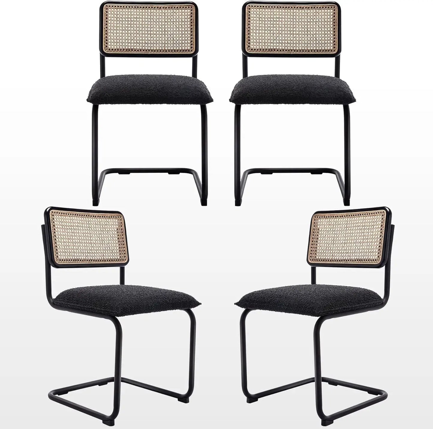 Natural Rattan Dining Chairs Set of 4, Modern Dining Room Chairs with Solid Wood Back for Kitchen Living Room,