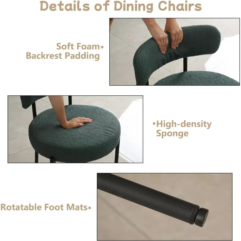Dining Chairs Set of 6,Upholstered Kitchen Dining Room Chairs, Mid-Century Modern Curved Backrest Chairs