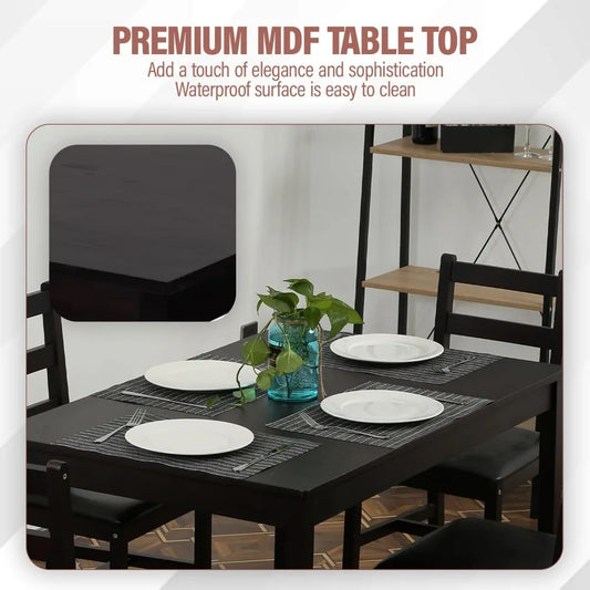 5-Piece Mid-Century Dining Set: Wood Table & 4 Chairs - Kitchen/Dinette Table for Family